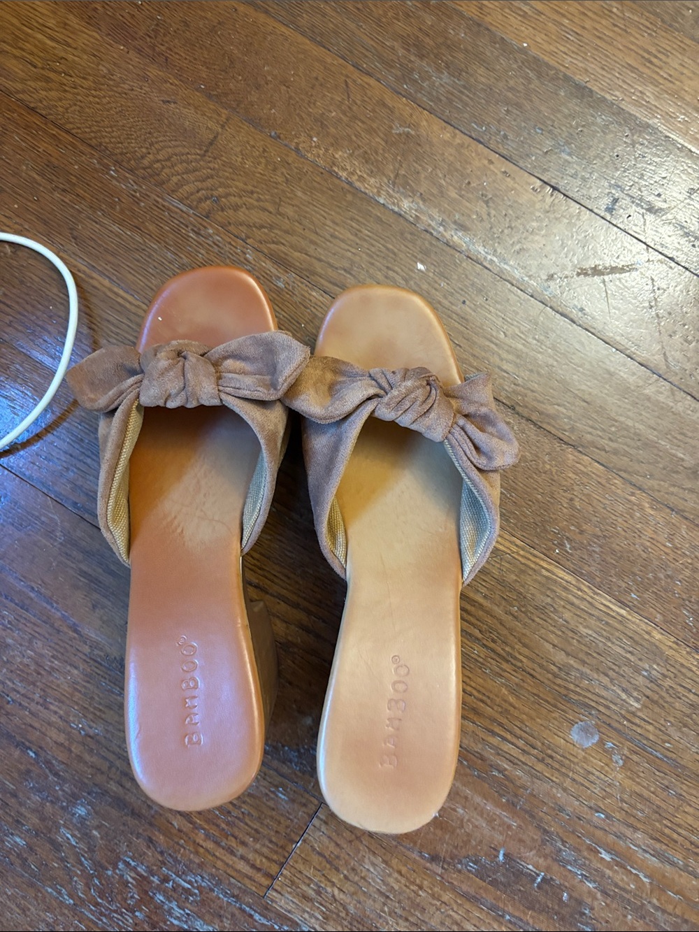 BAMBOO Tan Bow Slide Mules